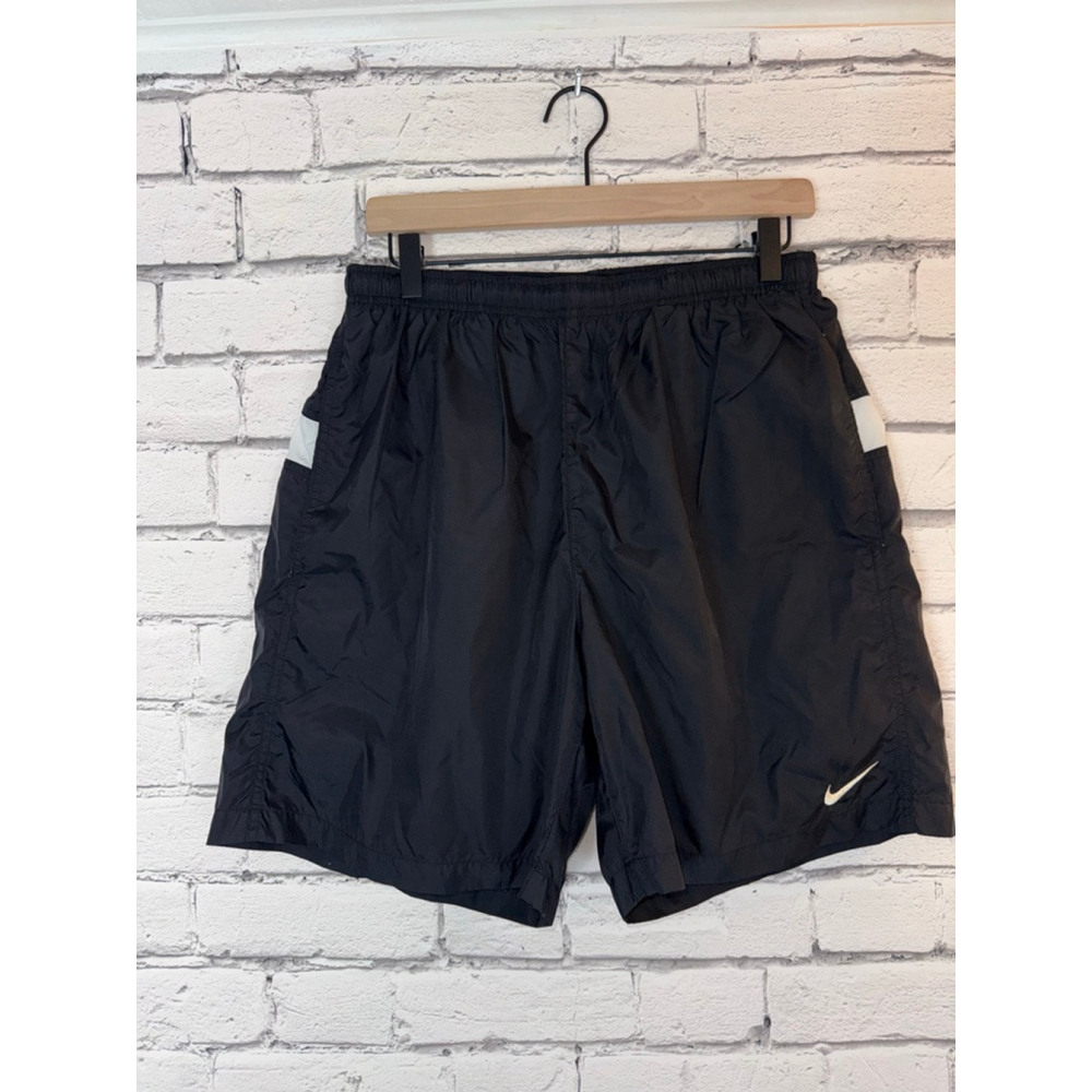 Men's Nike Black & White Athletic Shorts Swim Trunks Lined Y2K size Large